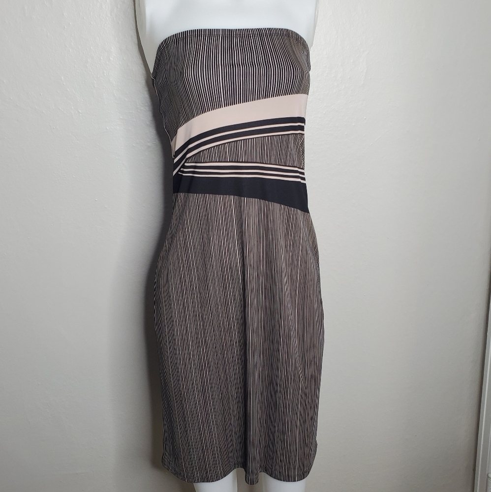 The Limited || Strapless Tan Black Midi Dress YTK